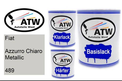 Fiat, Azzurro Chiaro Metallic, 489: 1L Lackdose + 1L Klarlack + 500ml Härter - Set, von ATW Autoteile West.